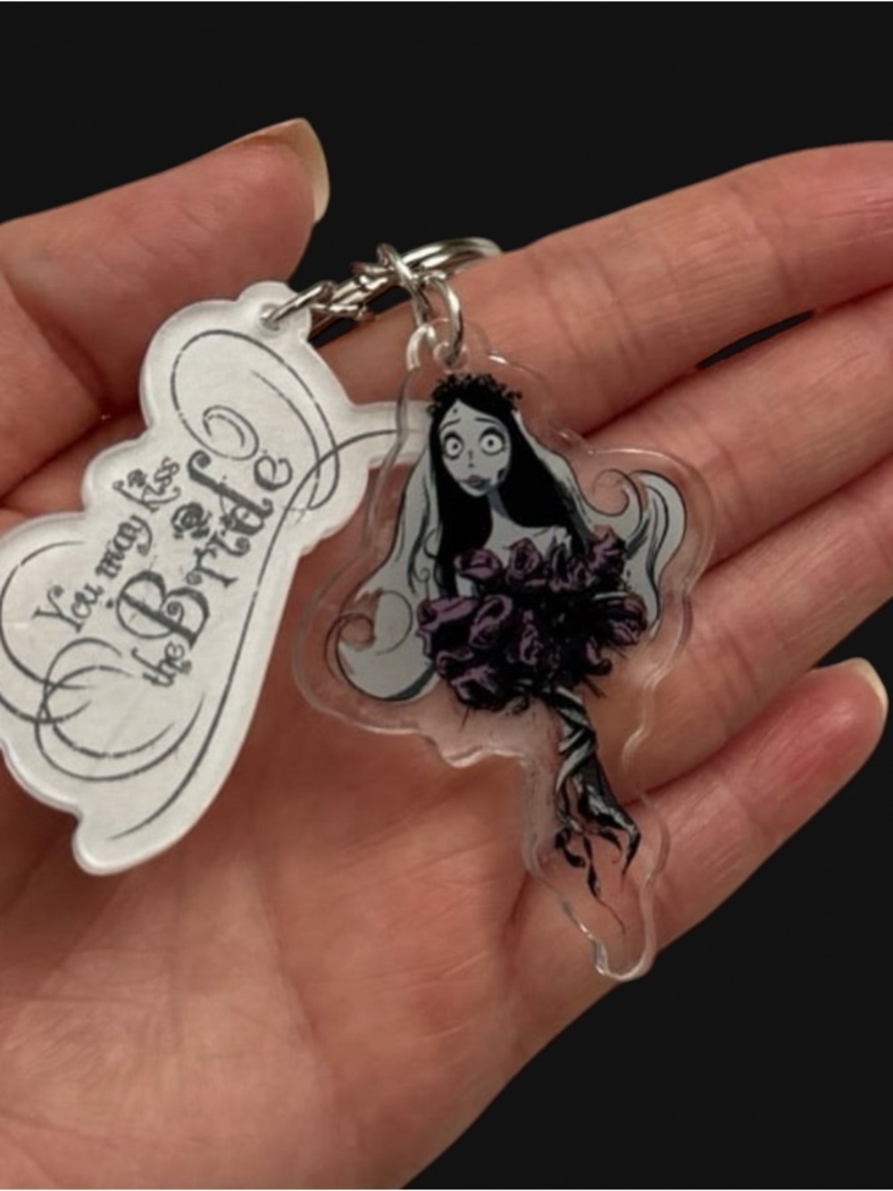 The Corpse Bride Acrylic Keychain - Purple Bouquet Design